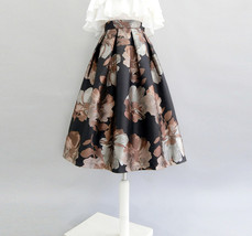 Black Midi Party Skirt with Pockets A-line Floral Black Party Skirt Outfit image 7