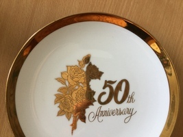 Saji fine china Japan 50th anniversary plate gold edge &amp; gold flower fre... - $40.00