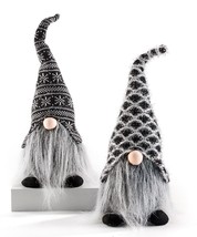 Gnome Plush Figurines Set of 2 Beard Black Boots 16" high Long Festive Knit Hat