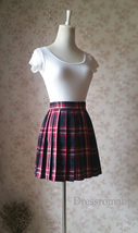Red and Navy Plaid Skirt High Waisted Pleated Plaid Skirts Mini Plaid Skirt image 4