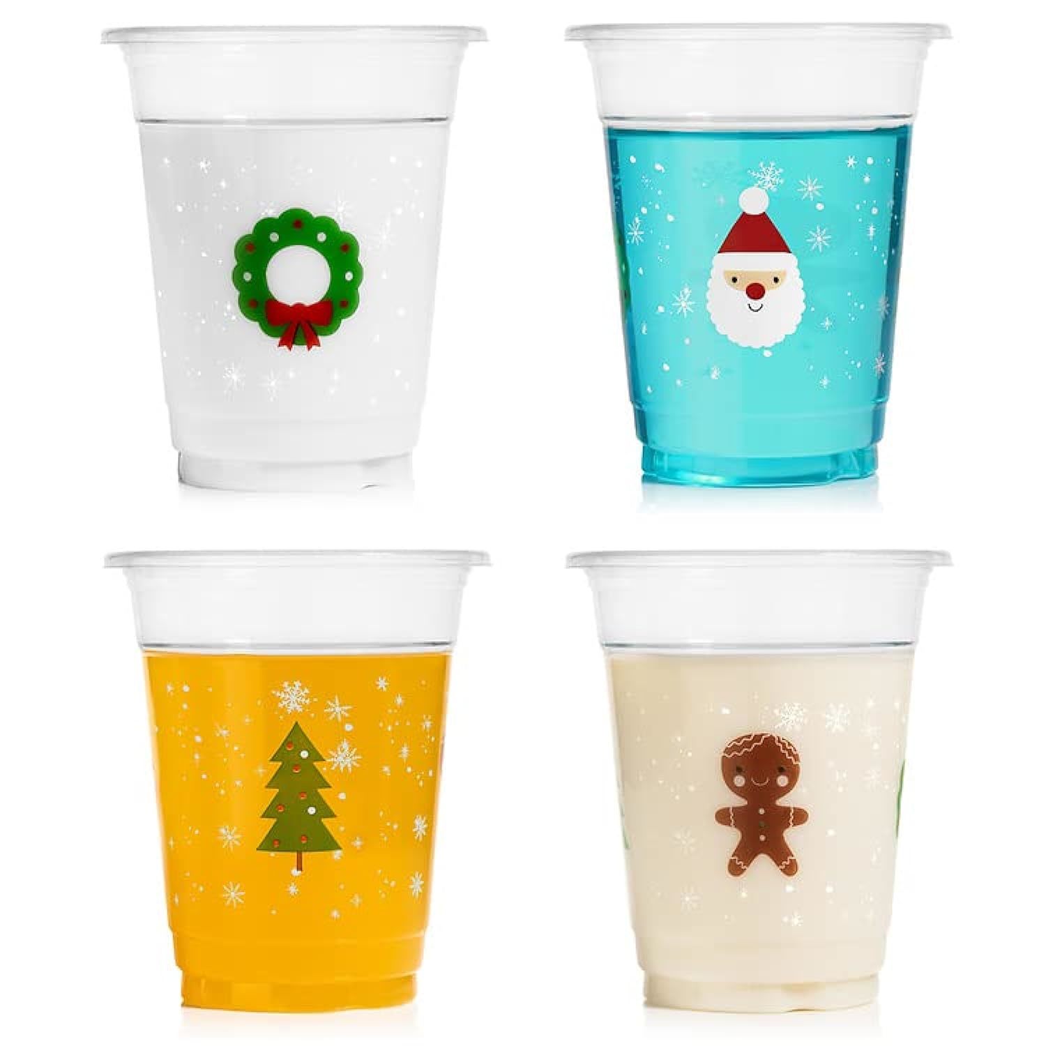 50 Pack Disposable Plastic Christmas Cups 12 Oz. Santa Tree Wreath