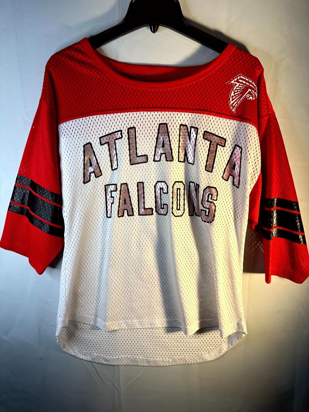Primary image for Atlanta Women Falcons 3/4 Sleeve NFL Team Apparel Mesh Top Jersey Red SZ Medium