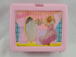Vintage Barbie Lunch Box / Barbie Mirror Collectible / 1990 Thermos Light  Pink Lunchbox 