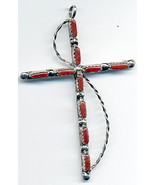 10 Coral Cabochons and Sterling Silver Twisted Wire Cross - $45.00