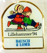 Bausch &amp; Lomb Lillehammer &#39;94 OLYMPIC GAMES MASCOTS KRISTIN &amp; HACON PIN ... - $9.99