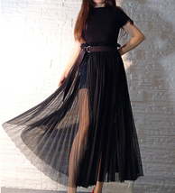 Black Pleated Tulle Midi Skirt Side Slit Black Midi Tulle Skirt by Dressromantic