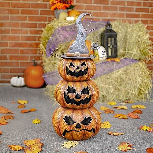 Zaer Ltd. Jack-O-Lantern Iron Totem Pole Halloween Decoration - Candles