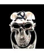 Sterling silver Skull ring Hammer and Sickle Communist symbol in Blue enamel on  - $125.00