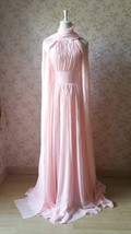 Baby Pink Halter Neck Sleeveless Maxi Cocktail Dress Chiffon Aline Evening Dress