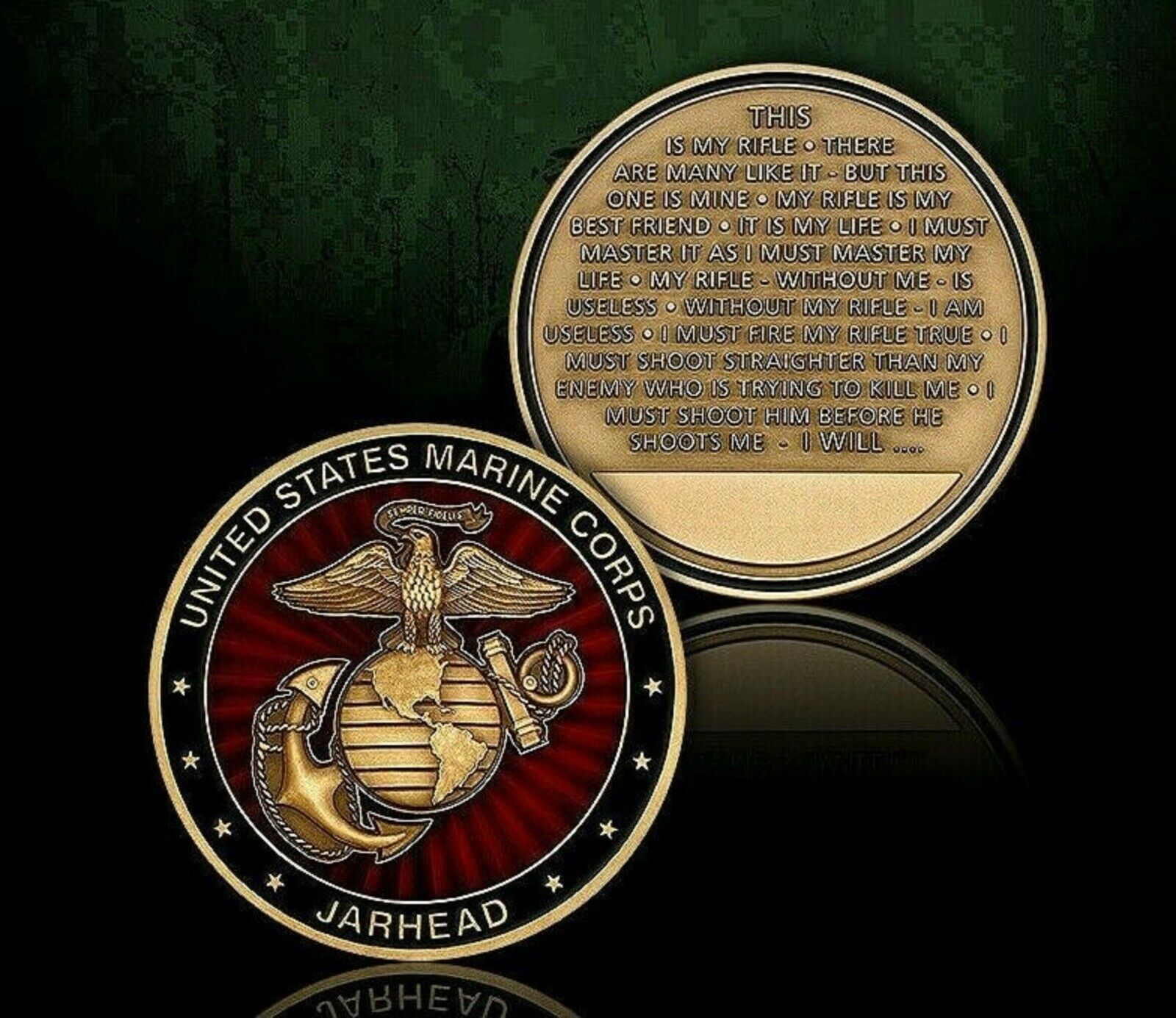 MARINE CORPS JARHEAD OATH THIS IS MY RIFLE EGA 1.75" CHALLENGE COIN