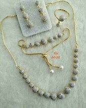Bollywood Style Indien Zircone Ad Mariage Or Delicat Bijoux Set Bracelet Collier - $25.64