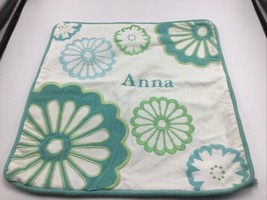 Pottery Barn Teen Pillow Cover 16&quot; Personalized ANNA Teal Green Vintage ... - $19.59