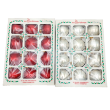 Vintage Mr. Christmas Glass Ornaments 2 Dozen Red & White Round Balls with Box - $38.21