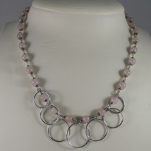.925 SILVER RHODIUM NECKLACE WITH PINK QUARTZ AND SILVER CIRCLES PENDANT - $60.27