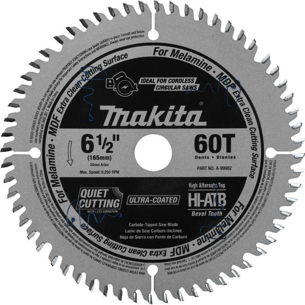 Makita A-99982 6-1/2 in. 60T (ATB) Carbide-Tipped Cordless Plunge Saw Blade - $108.99