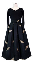 Black Winter Wool A Line Pleated Skirt High Waist Midi Skirt Plus Size
