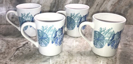Royal Norfolk Coffee Tea Mugs 12oz White/Blue Starfish Reef Sand Dollars... - $59.28