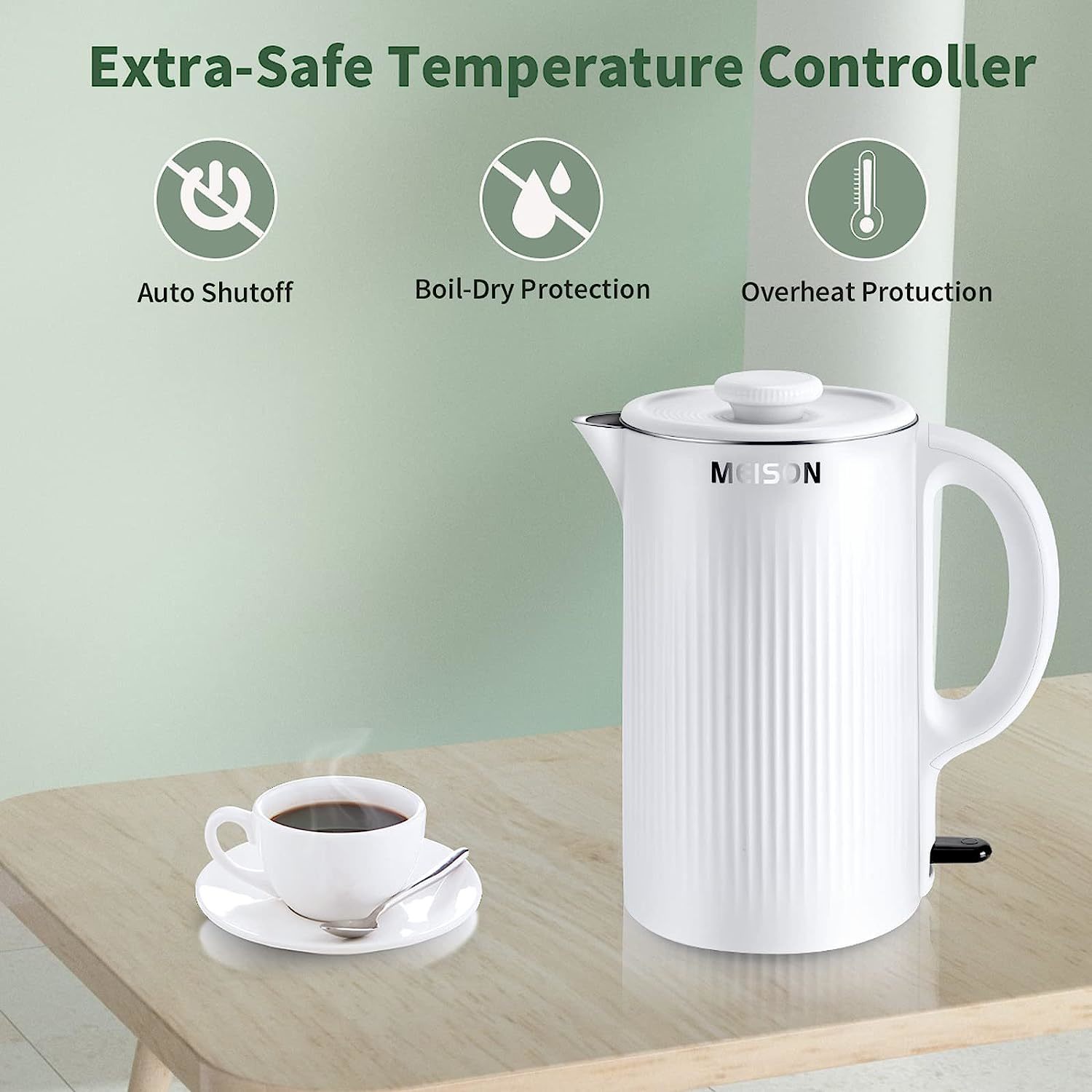 MEISON SYK-003 Electric Kettles Stainless Steel Interior, Double Wall Hot  Water Boiler Heater, Cool Touch Electric Teapot Heater Kettle, Auto