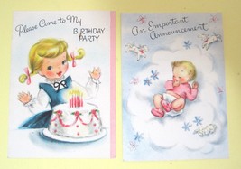 Pair of Vintage Cards Birth Announcement & Birthday Party Cards Hallmark - $6.44