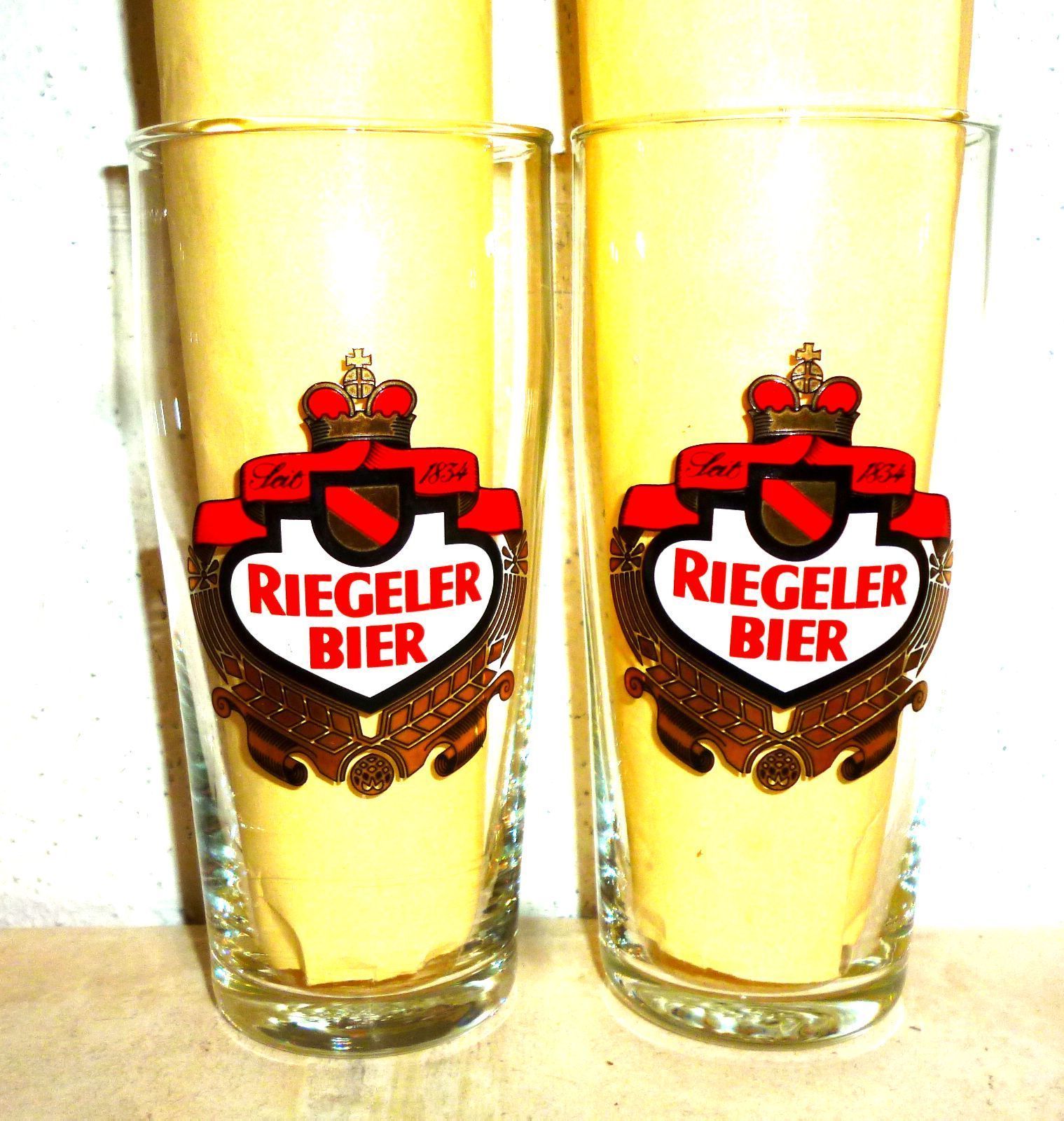 2 Riegeler Riegel Stumpen Multiples German Beer Glasses - Germany