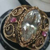  Antique Enamel 14k Yellow Gold Genuine Huge 6.00ct. Topaz Sapphires Ring - $2,700.00