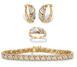 Diamond Accent 18K Gold S Link Hoop Earrings Bracelet Ring Gp Set - $284.99