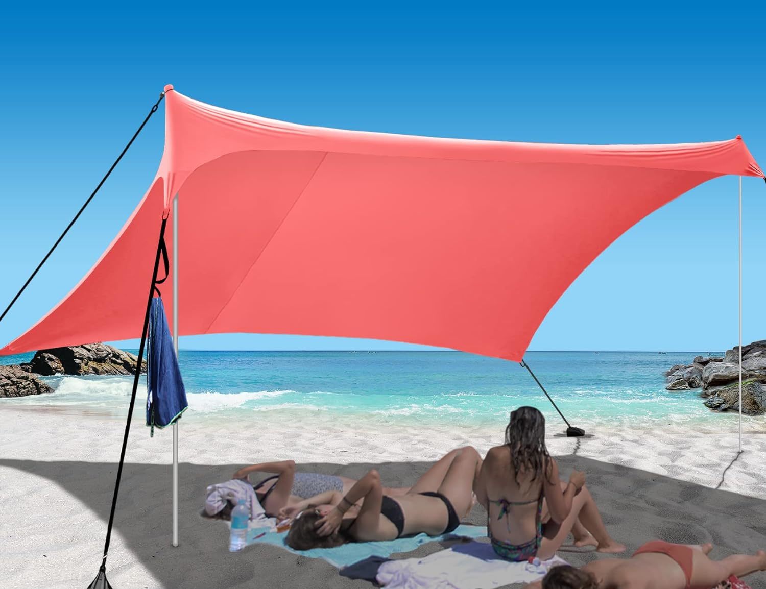  ADesign Windproof Beach Tent Sun Shelter with 8 Sandbags, Wind  Resistant Large Family Beach Canopy with Sand Shovel, UPF50+, 6.5 FT Tall,  Easy Setup Sun Shade for Beach Vacation : Sports