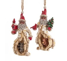 Kurt Adler Set of 2 Birch Berry Black Santa W Animal Ornaments Raccoon S... - $24.82