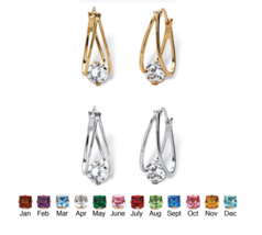 Simulated April Diamond Birthstone Hoop Earrings Set Silvertone & Goldtone - $94.99