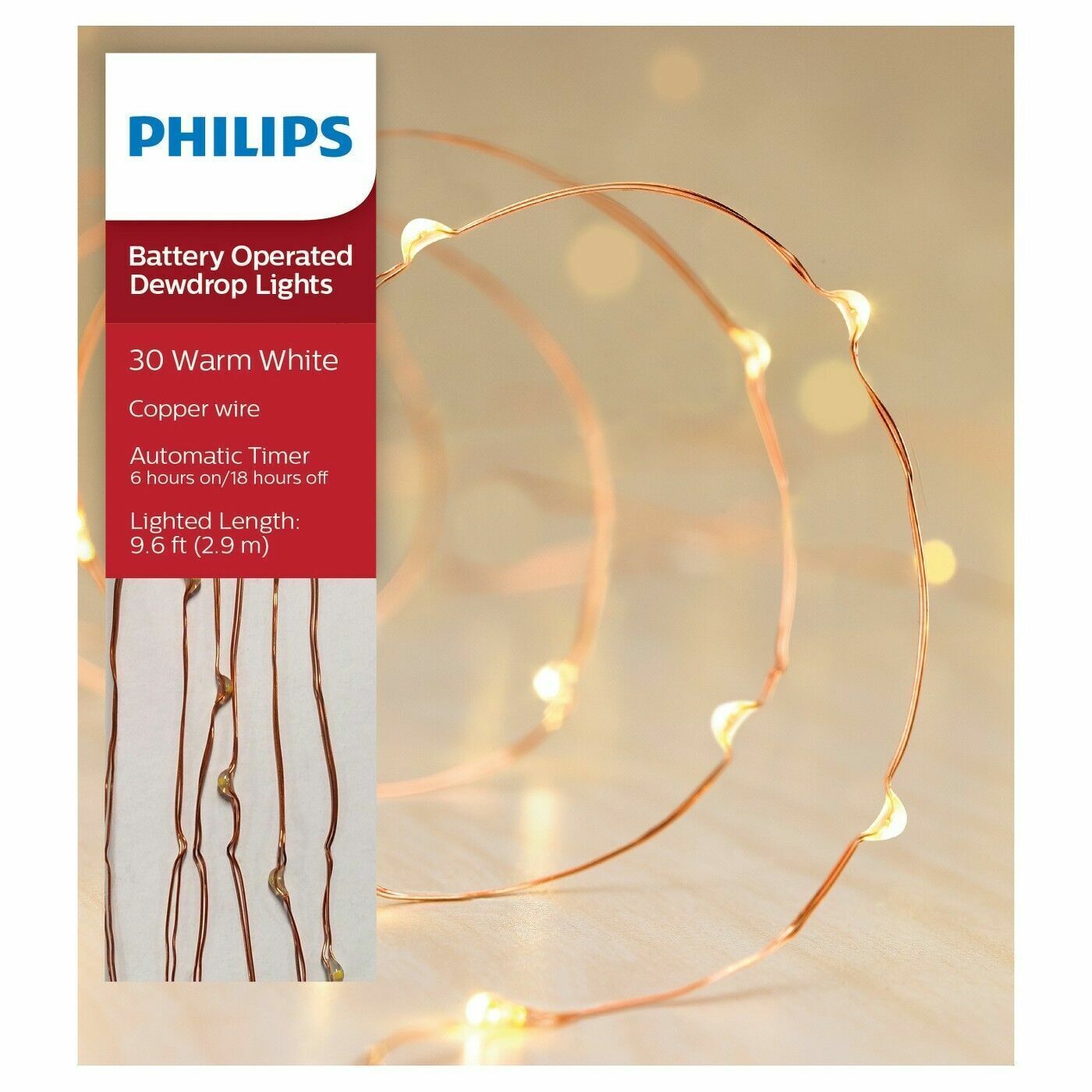 Philips 30ct Christmas Battery Operated LED Dewdrop Fairy Lights Warm