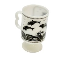 Federal SeaWorld Mug Milk Glass Pedestal USA Vintage 80s Sea World - $20.88