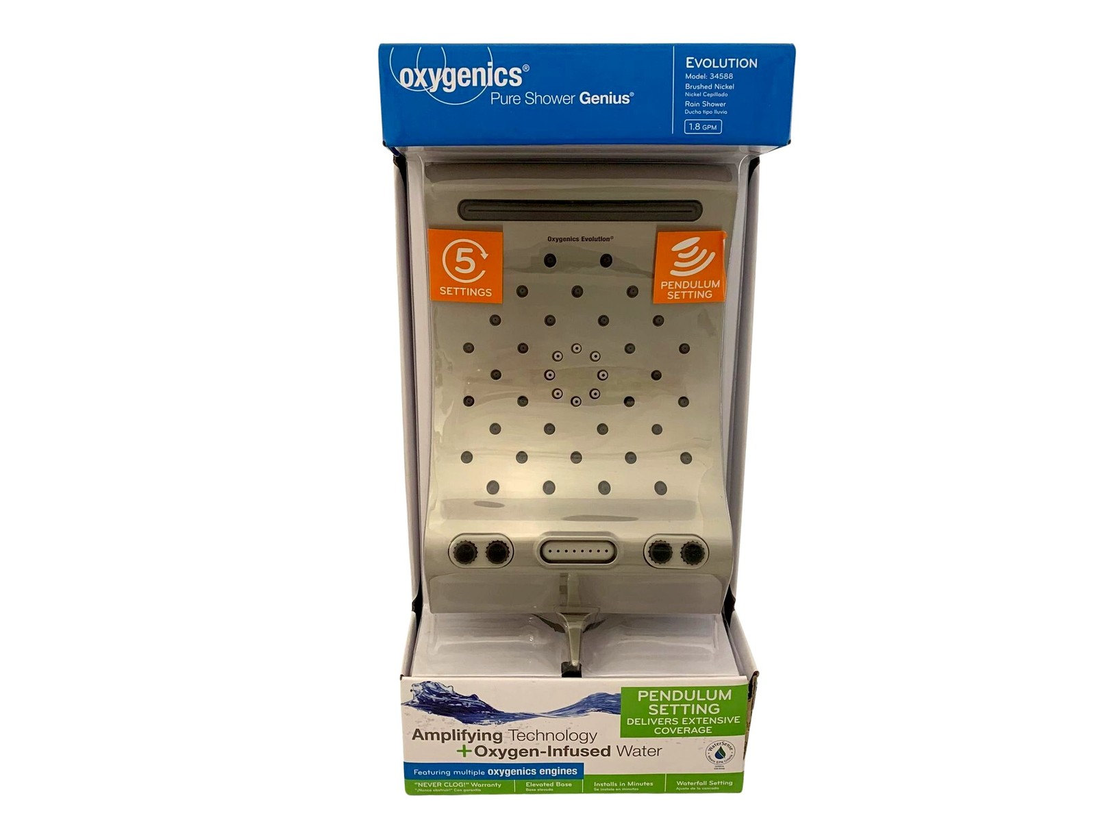 Oxygenics Evolution Shower Head w/Pendulum Setting + Oxygen Infused