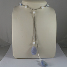 .925 SILVER RHODIUM NECKLACE WITH  BLUE AND WHITE AGATE AND BLUE CRISTALS - $85.08