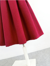 Winter Long Pleated Skirt Warm Woolen Midi Pleated Party Skirt BURGUNDY BLACK image 5