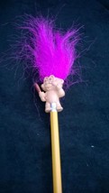 Troll Holding Mirror Pencil Topper with Fuschia Hair on Pencil - $7.25