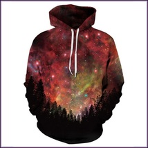 Night Forest Red Painted Universe Long Sleeve Cotton Pullover Hoodie Sweatshirt