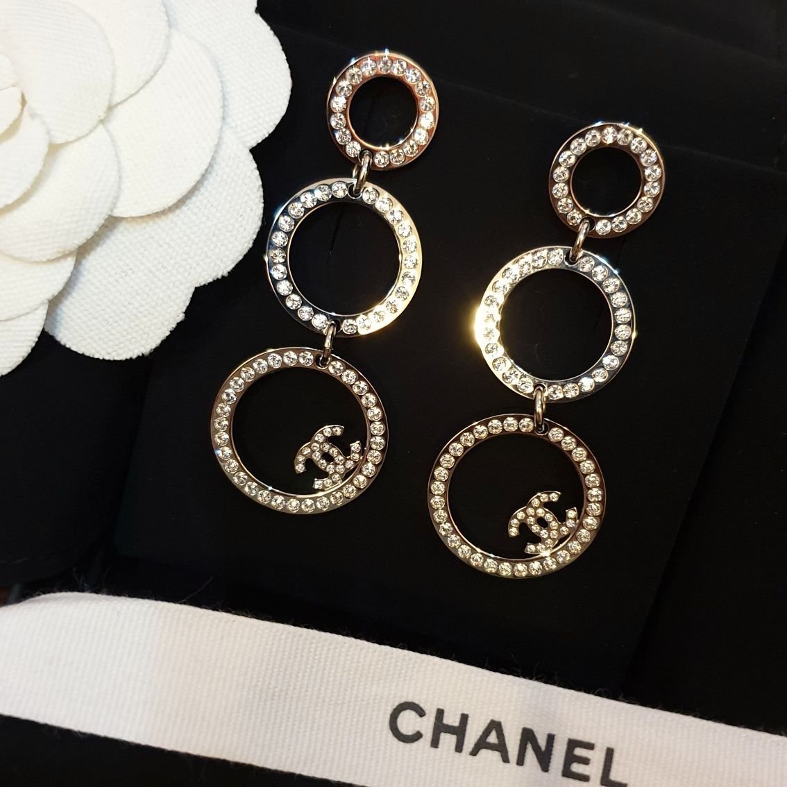 Chanel Gold CC Crystal Chain Star 5 Cuff Piercing Earrings - LAR