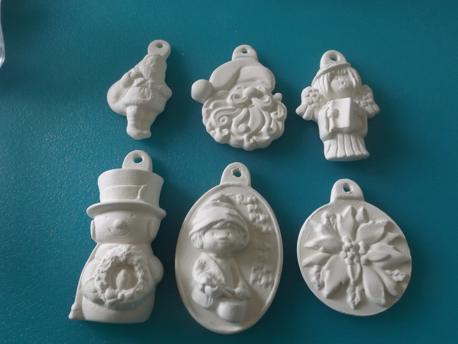 B2 6 Christmas Ornaments Ceramic Bisque ReadytoPaint, Unpainted