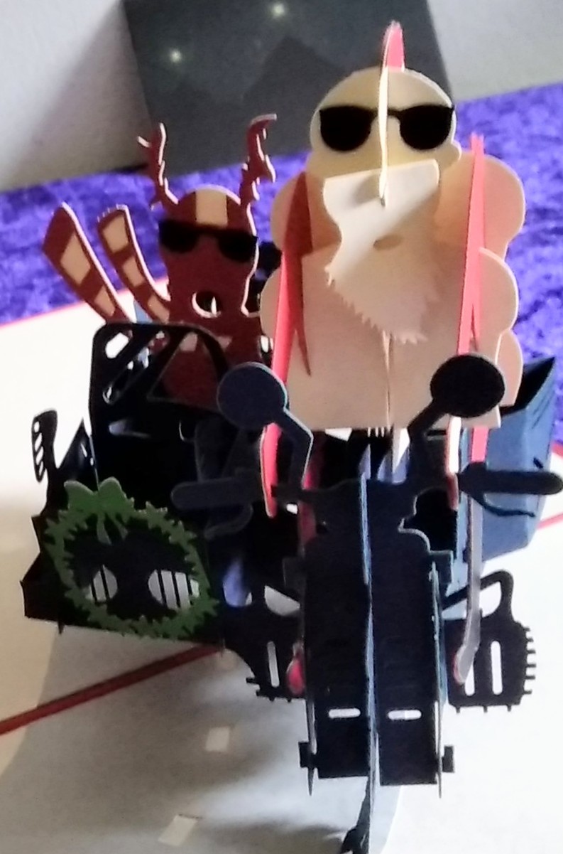 Santa Claus on Motorbike with Reindeer in Sidecar 3D Kirigami Pop-up ...