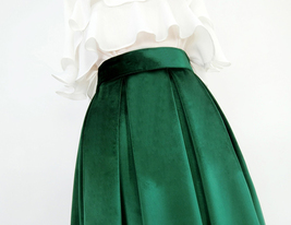 Women Winter Velvet Midi Pleated Skirt Brown Holiday Midi Pleated Skirt Plus image 12