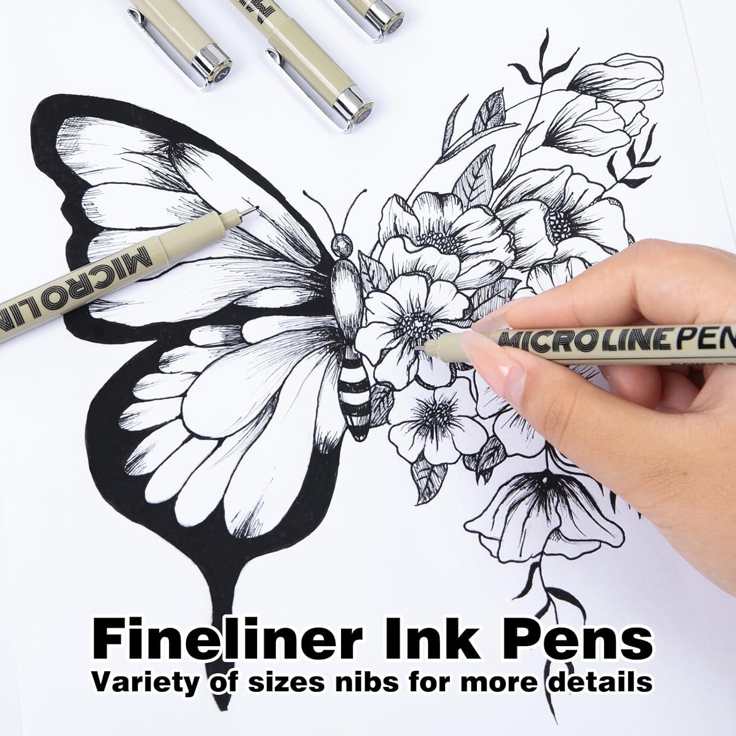 MAIKEDEPOT Micro-Line Pens 8 Size Fineliner Ink Pens Black Drawing Pens Waterproof Precision Ink Multiliner Pens Manga Pens for Artist Illustration