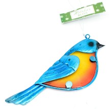 Metal &amp; Glass Bluebird Blue Bird Hanging Suncatcher Ornament - $8.90