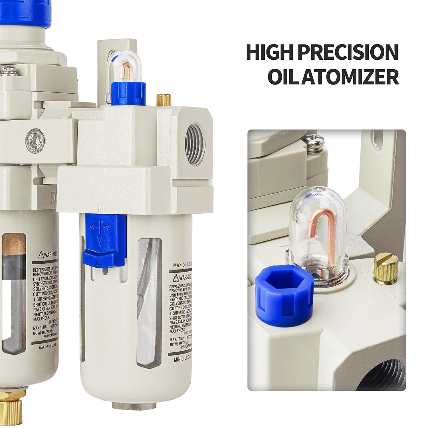 Blch 1/2" Npt Air Compressor Water Separator, 0160 Psi Poly Bowl Gauge